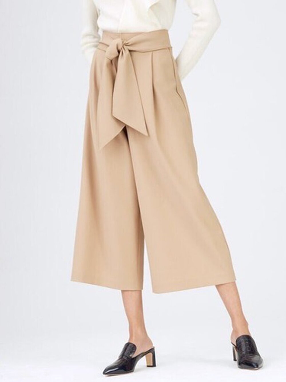 Club Monaco Tan Izabelah High Waist Wide Leg Crop Wool Blend Trousers, sz 4